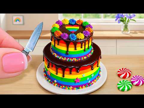 Mini Rainbow Cake Recipe With Chocolate | Stunning Rainbow Cake Decoration Ideas