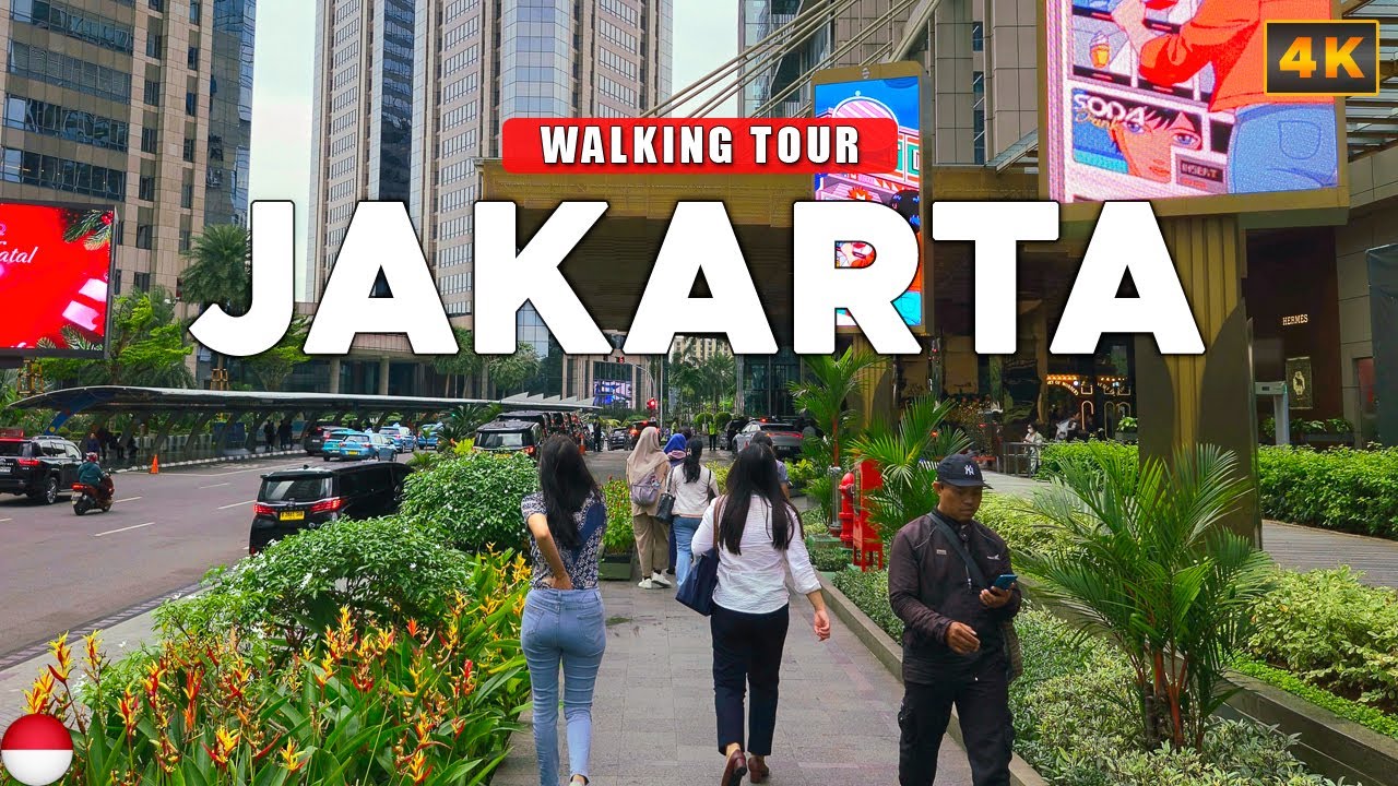 Immersive street-level walking tour through Jakarta Sudirman, Indonesia, showcasing authentic urban landscapes, local architecture, and the vibrant atmosphere of the city's neighborhoods