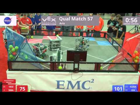 VEX Worlds 2016 - VRC High School - Arts - Qual 57 (183Z 598A) 225 vs 262 (5225A 224)