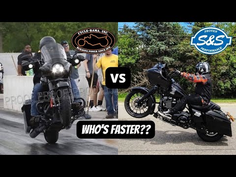S&S 475 VS CYCLERAMA CR 470 CAM - HARLEY DAVIDSON M8 DRAG RACE!