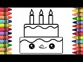 Easy cake drawing and colouring for kids, how to draw beautiful cake, how to draw birthday cake