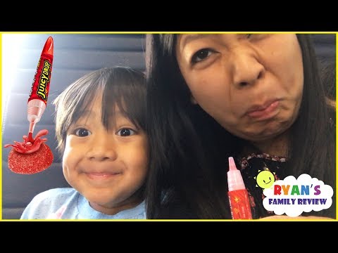 Sour Candy Challenge Kid on the Airplane Surprise Toys Opening with Ryan's Family Review