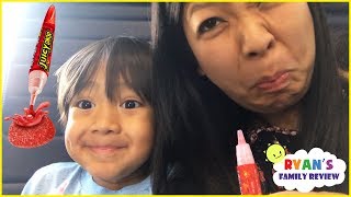Sour Candy Challenge Kid on the Airplane Surprise Toys Opening with Ryan&#39;s Family Review