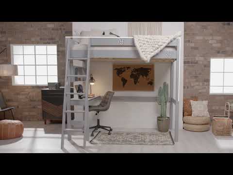 Swan Solid Wood Loft Bed with Desk - Grey