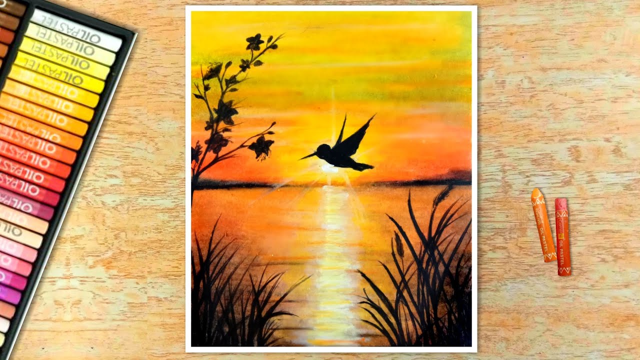 Easy Sunset Scenery Drawing | Easy Oil Pastel Drawing for Beginners | Creative Drawing Ideas | #40