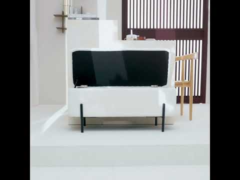 Video Kos - Banc coffre en tissu bouclette et m&eacute;tal L100cm