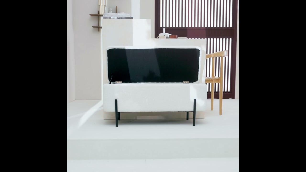 Video Kos - Banc coffre en tissu bouclette et m&eacute;tal L100cm