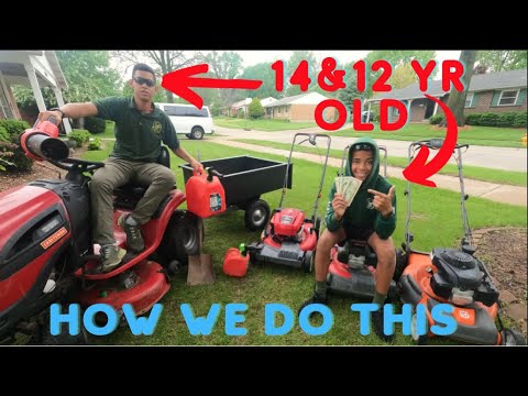 How we make 140 DOLLARS an hour MOWING lawns | We're only 12 and 14 years old!