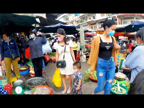 Evening Walk Around Olympic Market, Phnom Penh Street Food, Cambodia Food Market Tour
