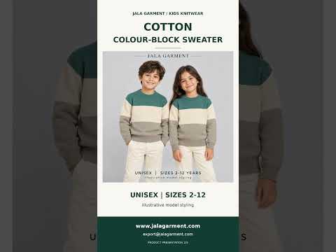 Kids’ Unisex 100% Cotton Colour-Block Knitted Sweater video 6
