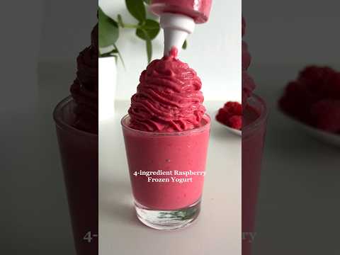 4-ingredient Raspberry Frozen Yogurt🩷 #easydessert #frozenyogurt #dessertrecipe