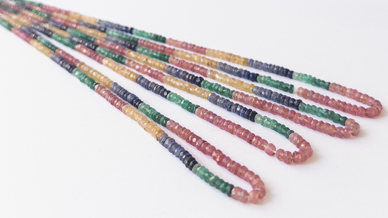 Multi Precious | Faceted Rondelle | 3.4-3.8mm Bead Size | 40cm Strand Length | 52 Carats video