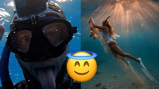 Britt almost lost her swimsuit! 😱 (FREEDIVING AT SUNSET)
