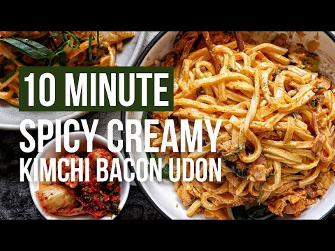 10 Minute Spicy Creamy Kimchi Bacon Udon | How to Cook at Home