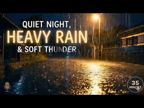 Heavy Rain at Night in a Quiet Neighborhood ASMR | Thunder Sounds for Sleeping & Study