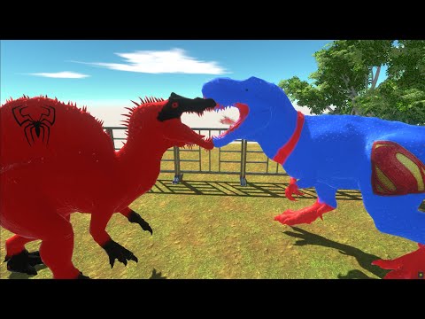 SPIDERMAN SPINOSAURUS vs SUPERMAN T-REX DEATH RUN - Animal Revolt Battle Simulator