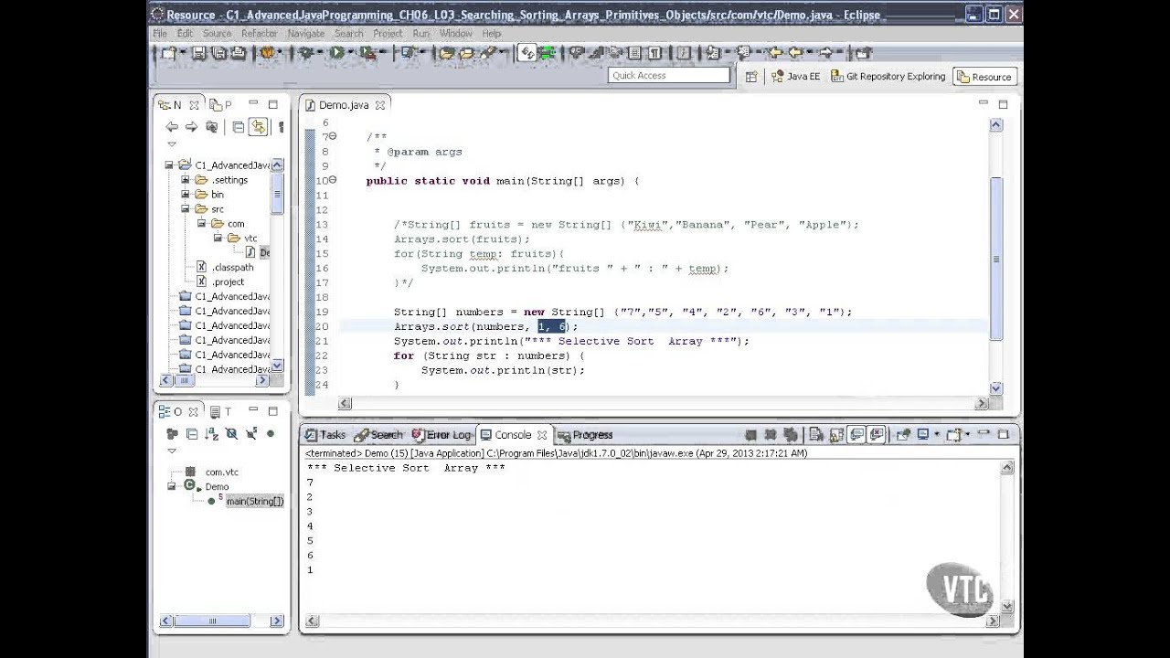 Advanced Java tutorial - Searching & Sorting Arrays Primitives & Objects