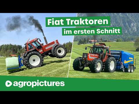 Fiat 180-90 Turbo DT und Göweil G1 Rundballenpresse im ersten Schnitt | Fiat Traktoren im Einsatz