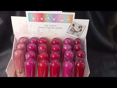 BATOM LÍQUIDO MATTE VIVA VIDA E TOP COAT VIVAI 7ML BOX COM 24 UN