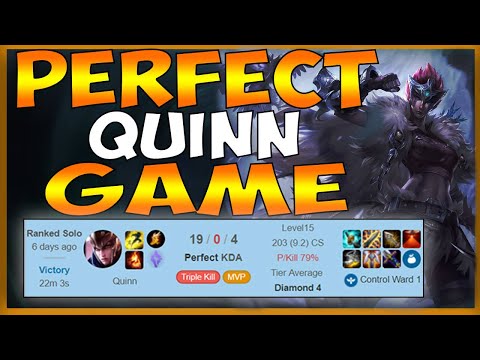RANK 1 QUINN PERFECT GAME HARD CARRY *79% K/P 9.2 CS PER MIN* - League of Legends