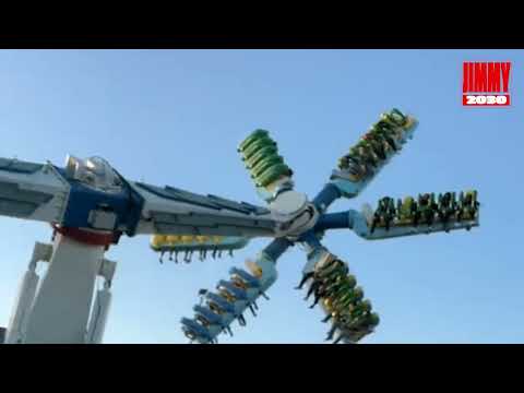 Riders stuck in mid air on the Electro Spin at Carowinds in Charlotte