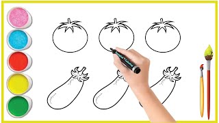 Fun & Easy Veggie Coloring! Learn How to Color a Tomato & Eggplant