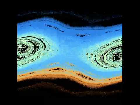 基礎理工学科 Phase plane of Standard Map by changing the nonlinear parameter #universe #chaos #nonlinear