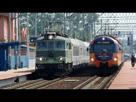 Piastowy Szpinak EP07-174 z pociągami IC Piast na stacji Żmigród. +RP1 i Zapowiedź