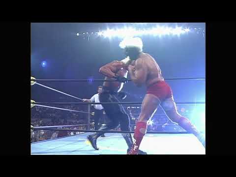 Hollywood Hogan forgets he is Heel & Hulks up in match vs Ric Flair. The Outsiders run interference!