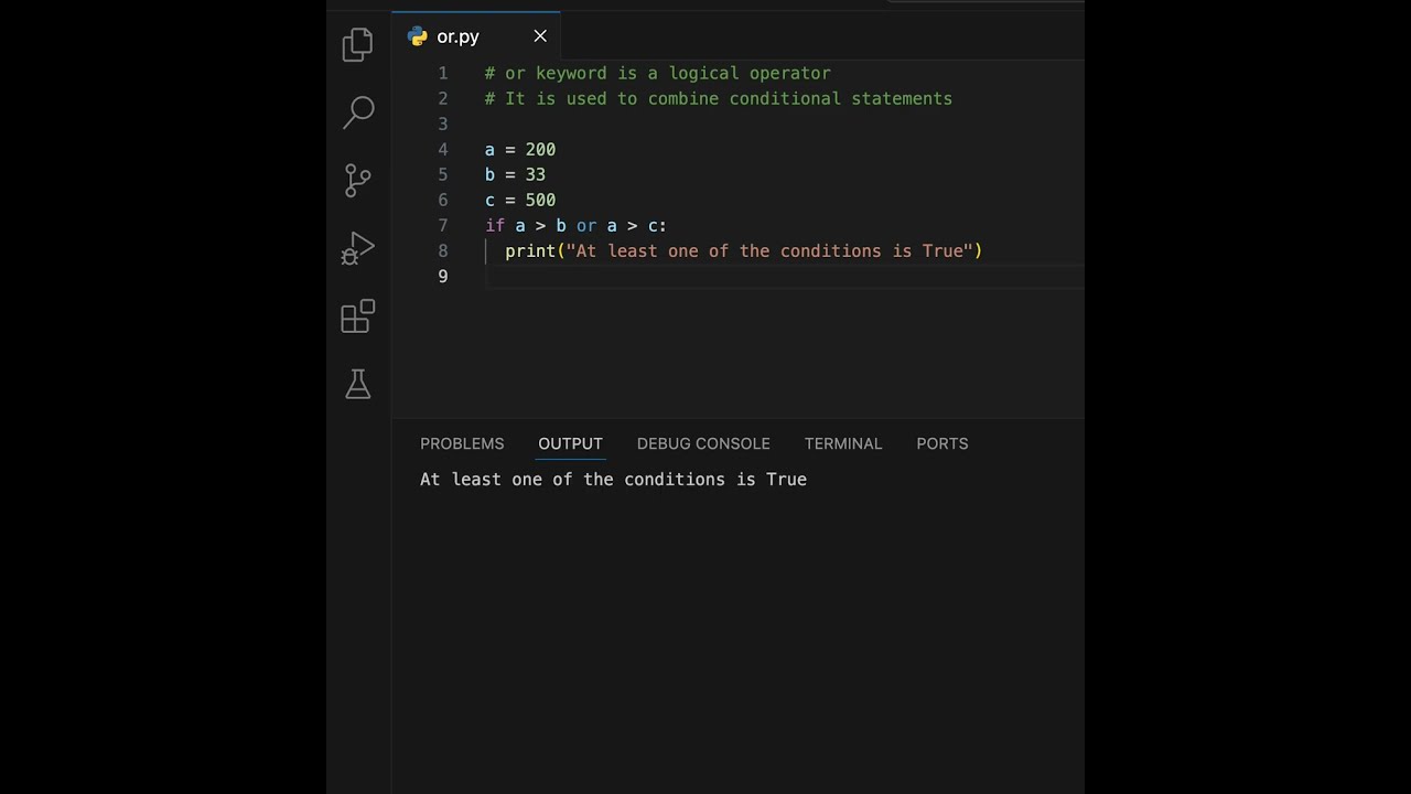 Python OR Operator | Logical Operators | Comparison Operators #learning #learn #coding #programming