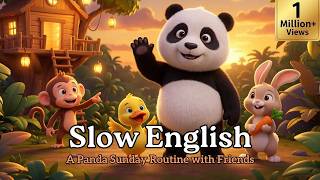 A Panda Sunday Routine with Friends  Easy English Listening Practice (A2 Level)