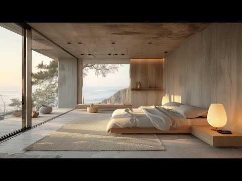 The Perfect Bedroom: Modern Wabi Sabi Interior Design with Panoramic Windows and Shadows