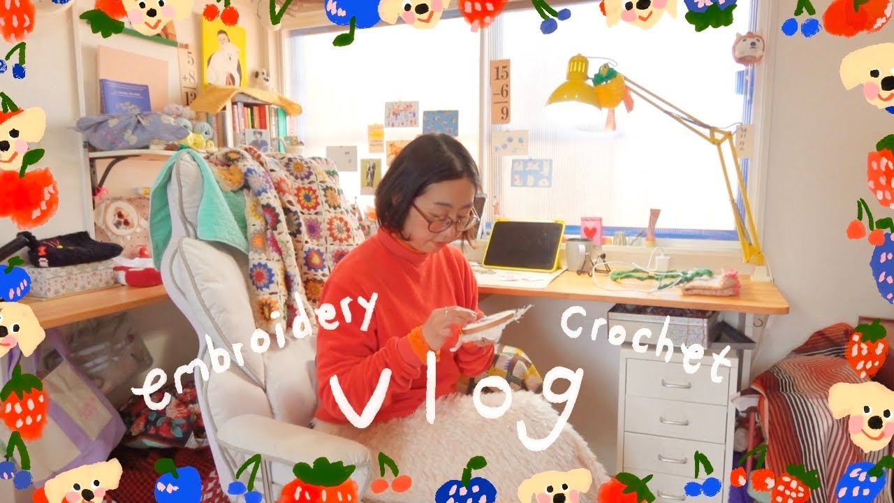 【刺繍作家の日常】かぎ針編みエプロン/スマホ時間を減らしてKindleで新しい読書習慣/犬の刺繍ブローチと肖像画/かぎ針編み教室