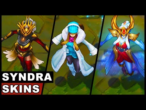 All Syndra Skins Spotlight SKT T1 Justicar Snow Day Atlantean Queen of Diamonds (League of Legends)