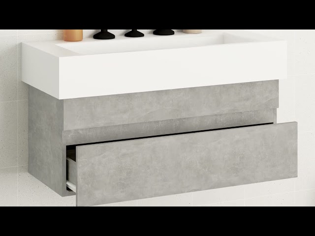 Video teaser for 804759 vidaXL Sink Cabinet Concrete Grey 90x38,5x45 cm Engineered Wood