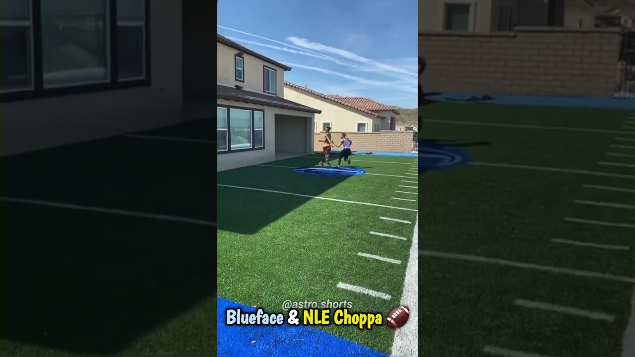 Blueface and NLE Choppa Playing Football 🏈 #blueface #nlechoppa #rap #football #shorts