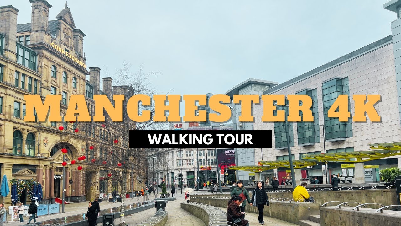 Immersive street-level walking tour through Manchester, United Kingdom, showcasing authentic urban landscapes, local architecture, and the vibrant atmosphere of the city's neighborhoods