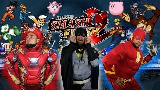 SUPER SMASH FLASH 2 Pt 4! HOW TO SUCK AT VIDEOGAMES | BATMAN vs IRON MAN vs THE FLASH SMASH SWITCH