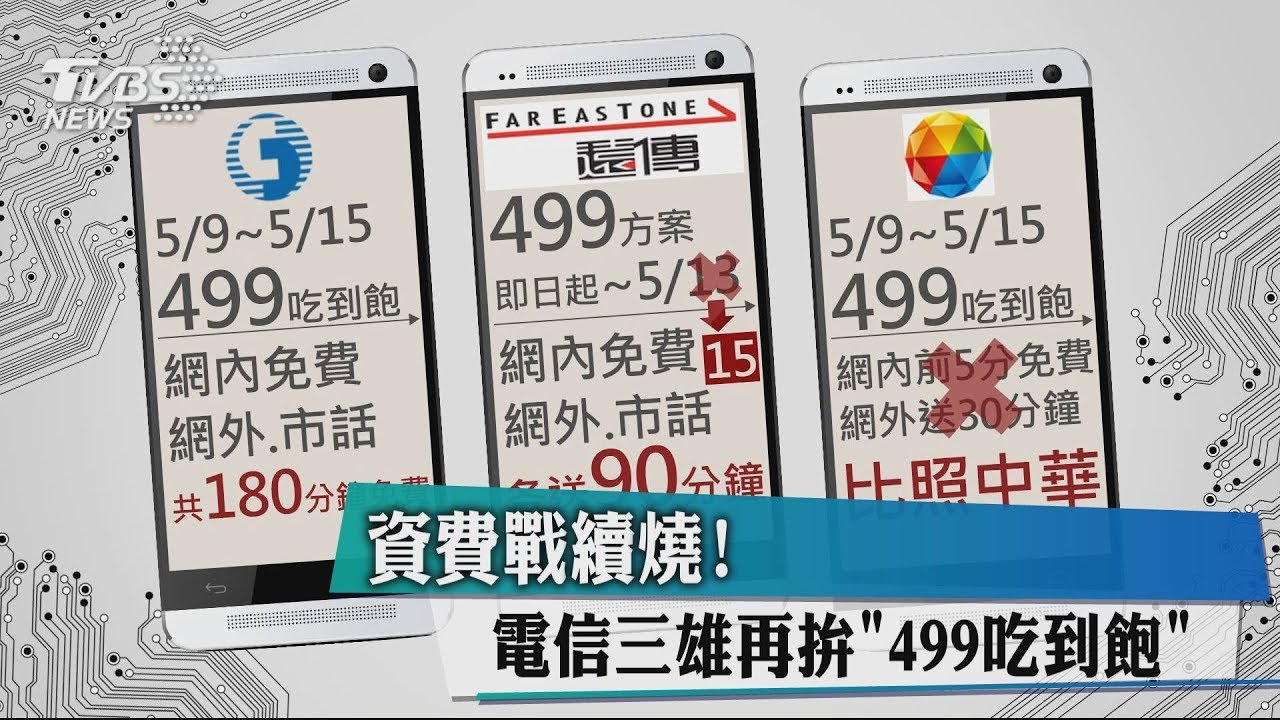 資費戰續燒! 電信三雄再拚「499吃到飽」