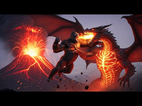 King Kong vs Lava Dragon – Battle at the Volcano Mountain: The Ultimate Primal Fury!