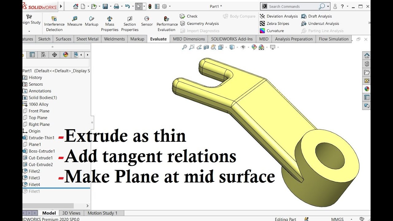 Solidworks tutorials | Creating mid surface reference plane
