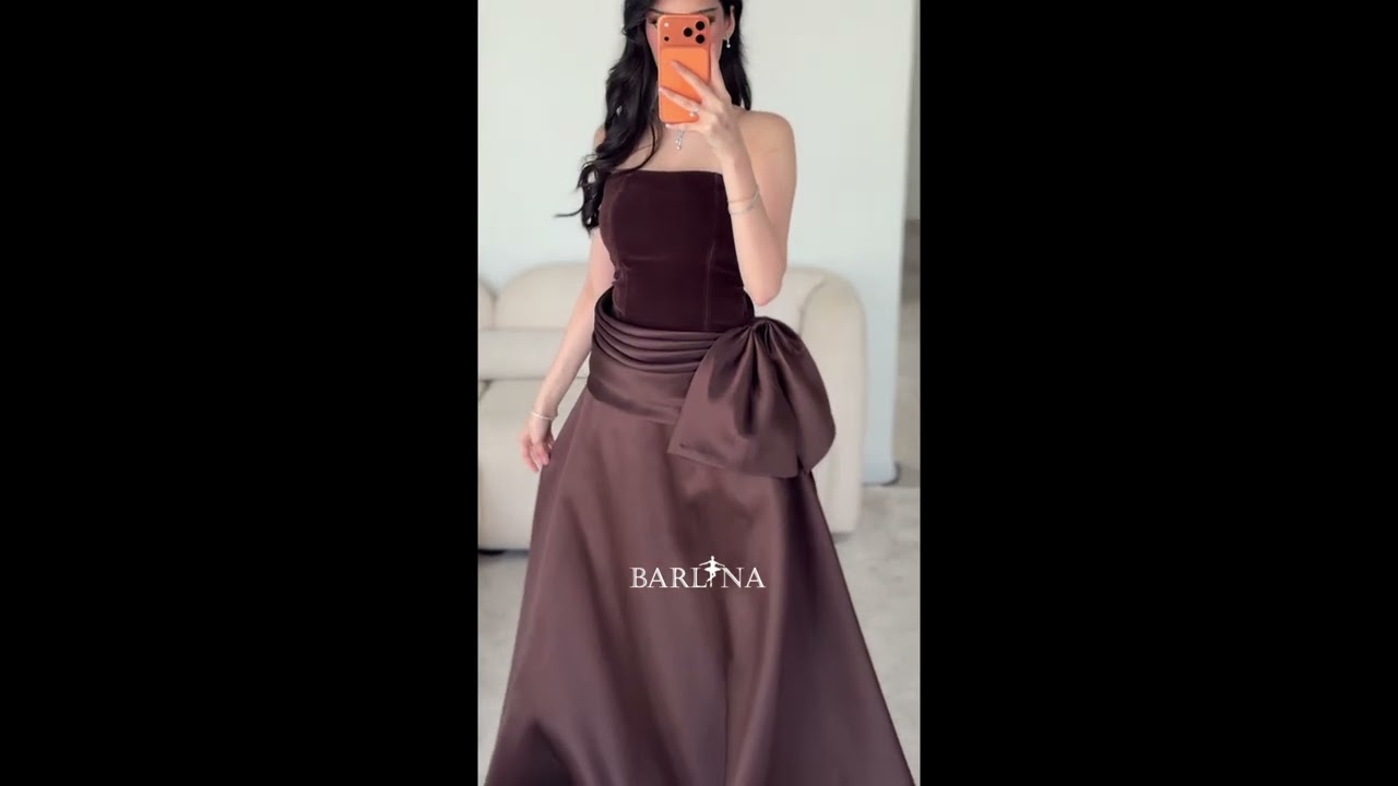 فستان بني ملكي بخصر عالي ملفوف - 4XL