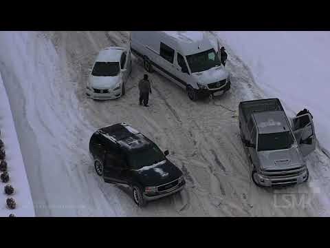 02-15-2021 Little Rock, AR - Drone of Pinnacle Mountain - Cars Abandoned in the Snow