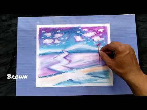 Easy winter snowfall scenery drawing for beginners with oil pastel