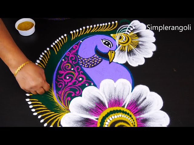 Simple freehand peacock rangoli design