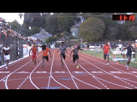2015 Track - Tiger Invite - Varsity Men's 100 (4 Heats)