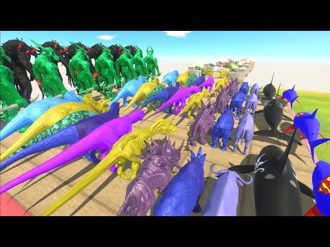 All Try to Through Dinosaur Giant Heads Road - Animal Revolt Battle Simulator