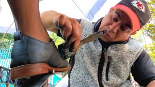SHOE TRANSFORMATION on Dark Nubuck Leather Street Shoe Shine by Francisco Mexico City 🇲🇽 (ASMR)