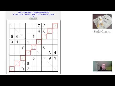 [Eng] Antidiagonal Sudoku, par Piotr Gdowski (WSC 2022, round 2, puzzle 8)