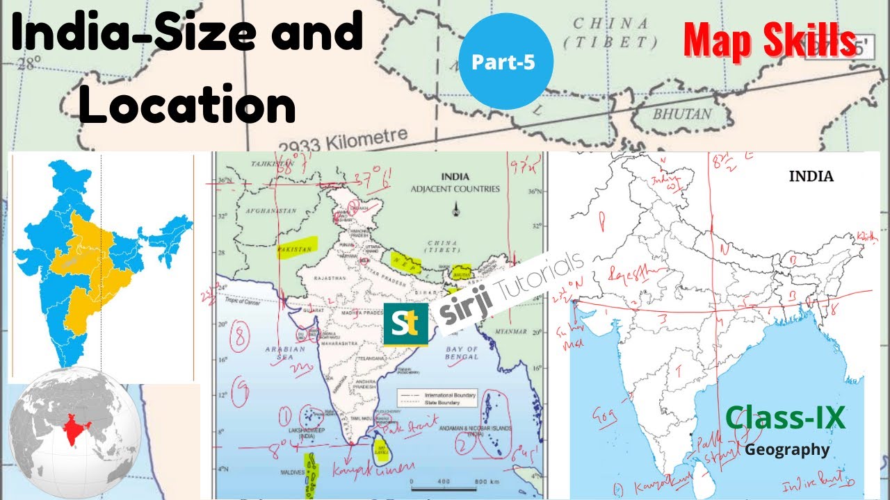 Map Skills - India Size and Location | Class 9 Geography Chap 1 CBSE & UP Board  - Maps by Ajeet Sir